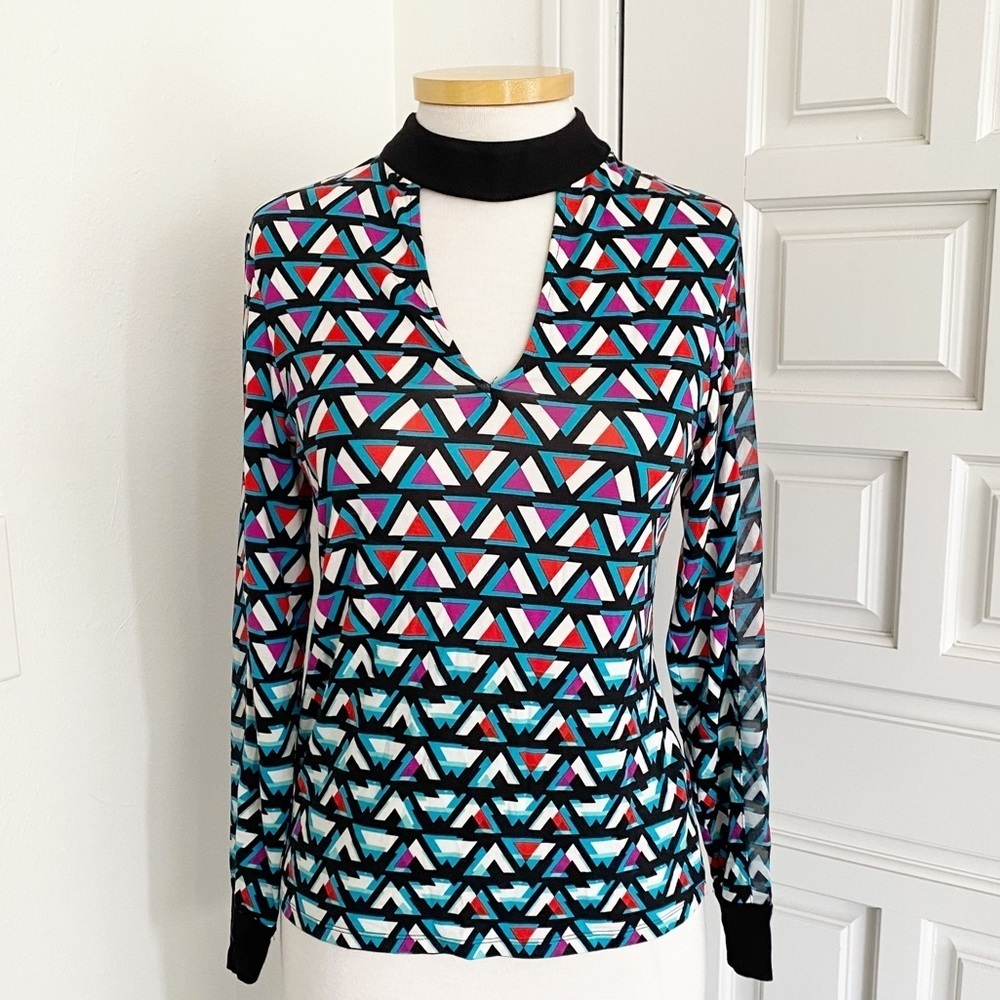 Karen Millen Geometric Pattern Blouse Long Sleeve Top Shirt Size 8